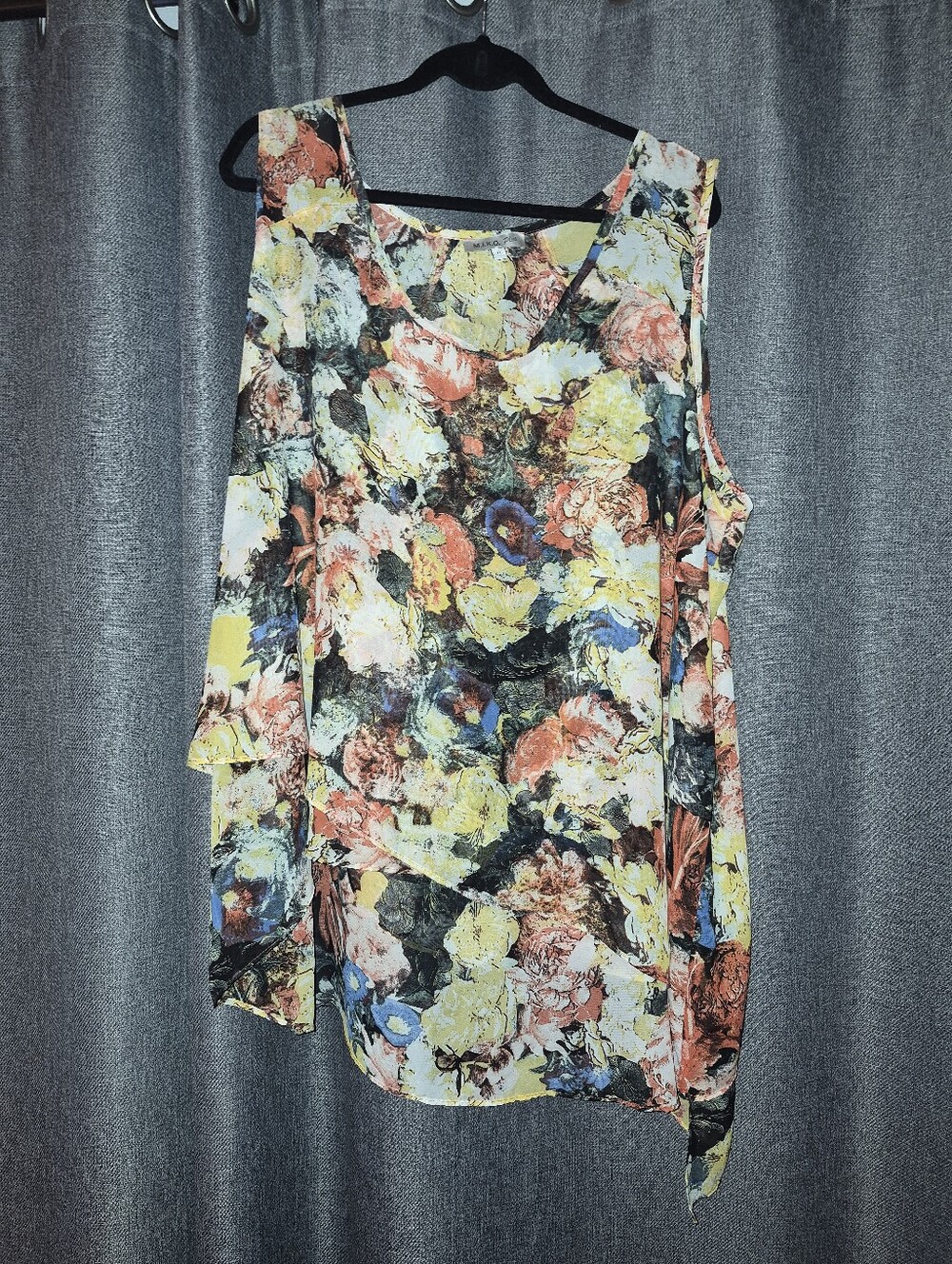 Floral Sleeveless Asymmetrical Layered Women’s Top - Yellow/Coral